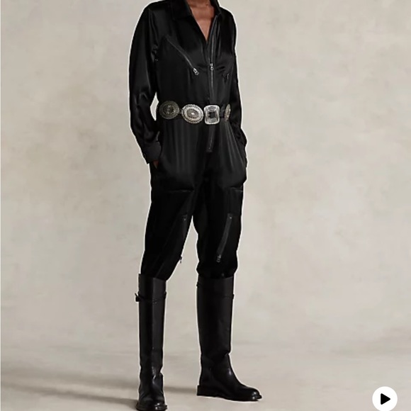 Polo by Ralph Lauren Women’s black satin flight suit. Size 14 - Picture 1 of 7